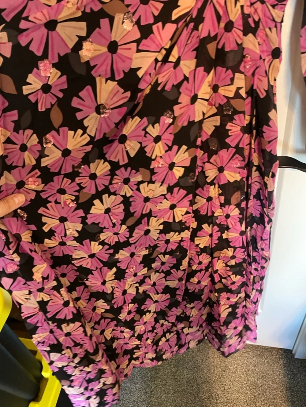 kate spade Black and Pink Floral Long-Sleeve Wrap Dress
